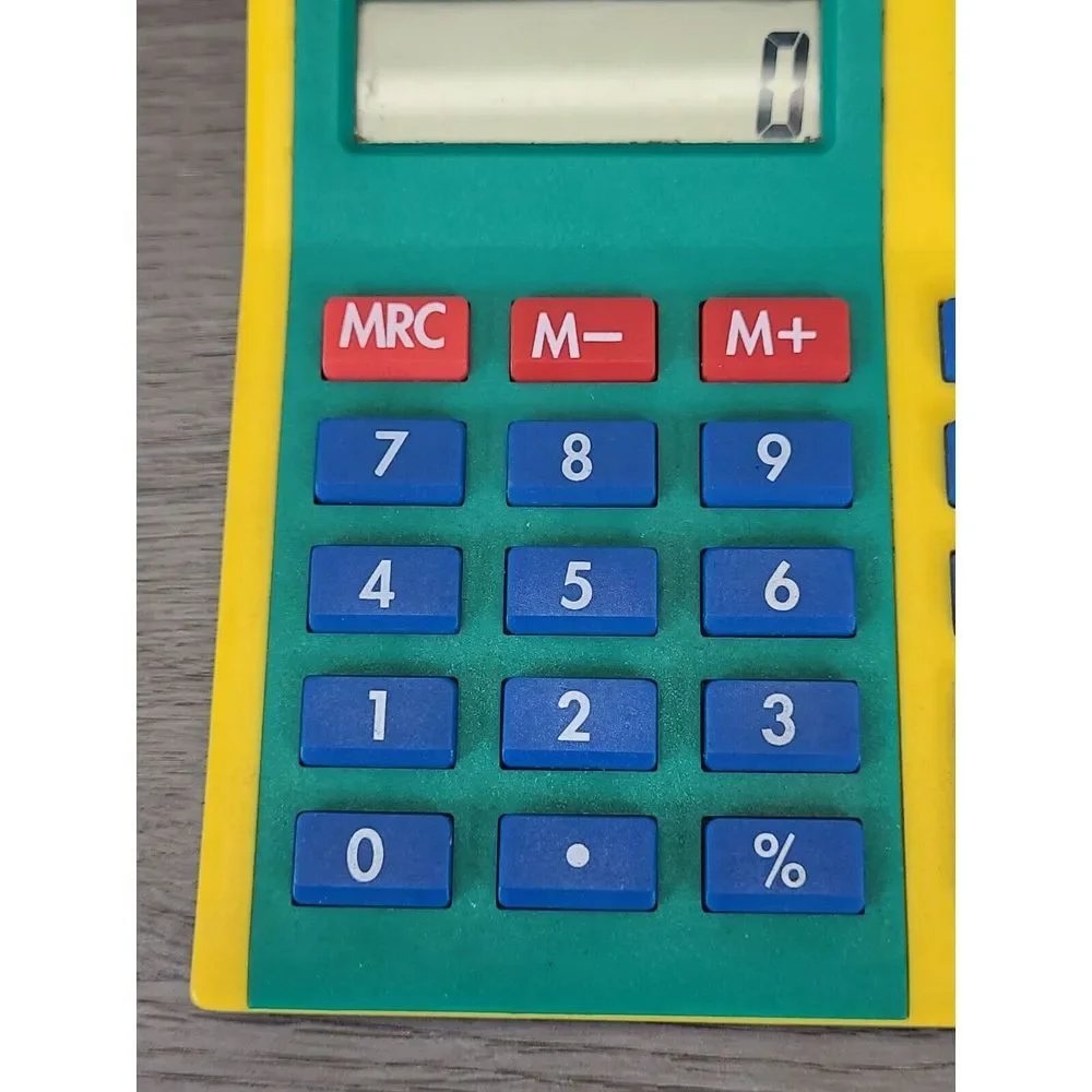 Vintage 90's TV Guide‎ Color Block Solar Desk Top Calculator In Box Big Digit